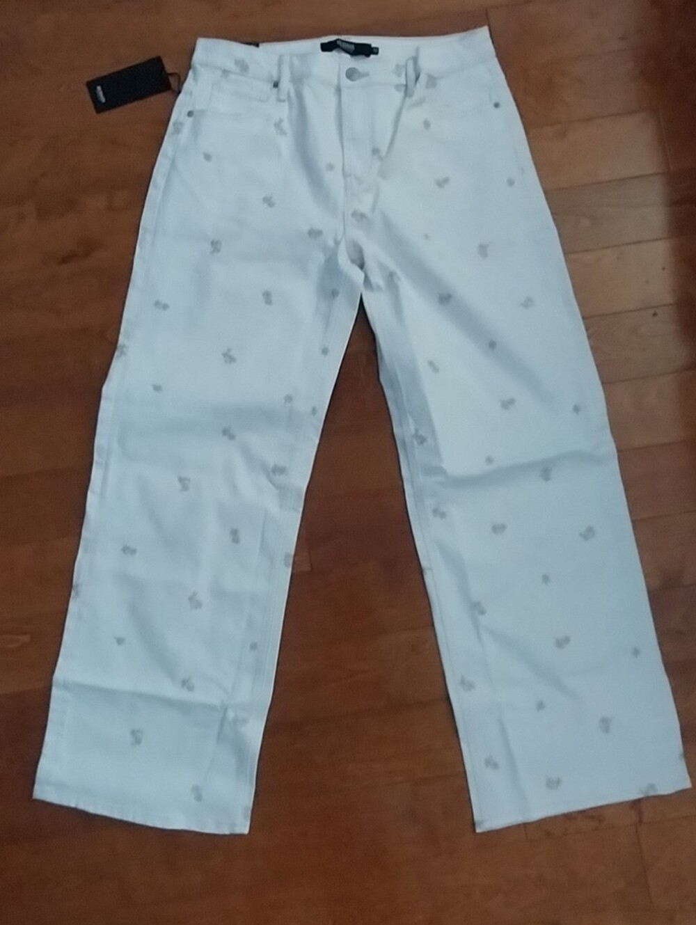 Hudson Jeans White Wide-Leg Jeans with Embroidery